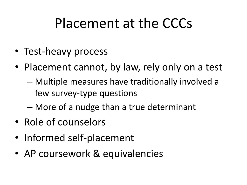 placement at the cccs