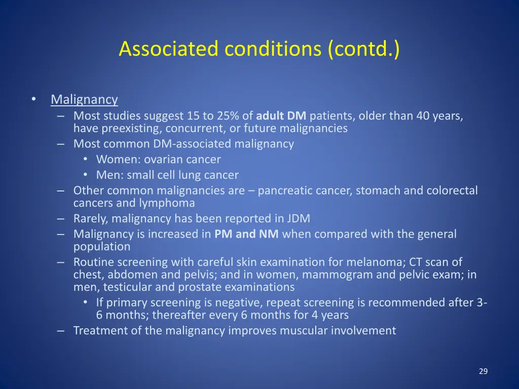 associated conditions contd