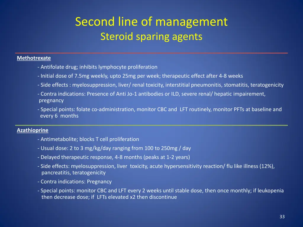 second line of management steroid sparing agents