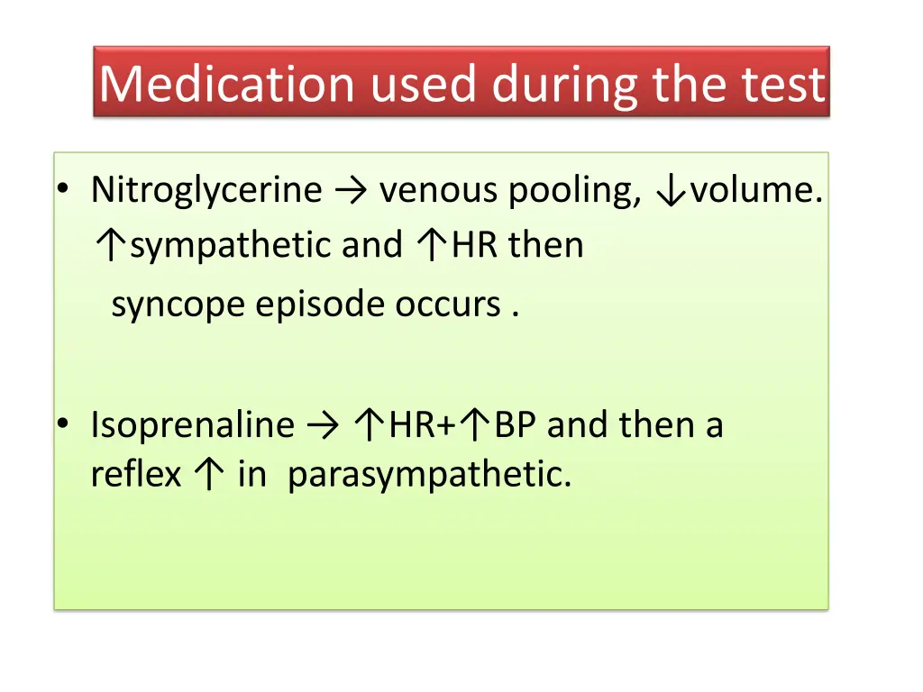 medication used during the test