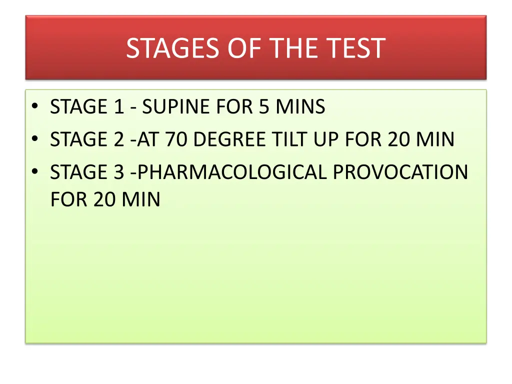 stages of the test
