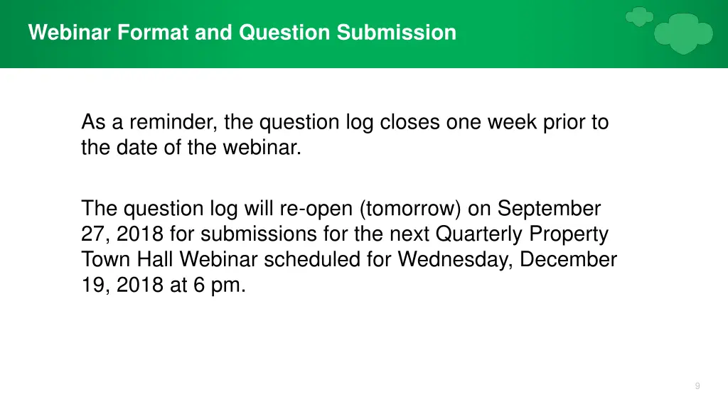 webinar format and question submission