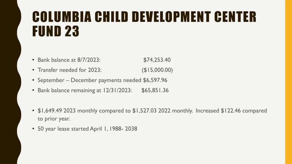 columbia child development center fund 23