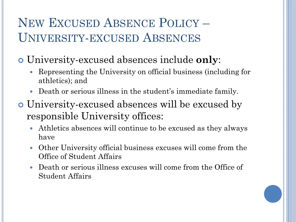 n ew e xcused a bsence p olicy u niversity