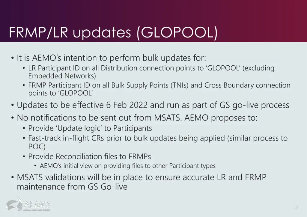 frmp lr updates glopool