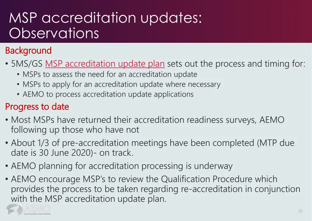 msp accreditation updates observations background