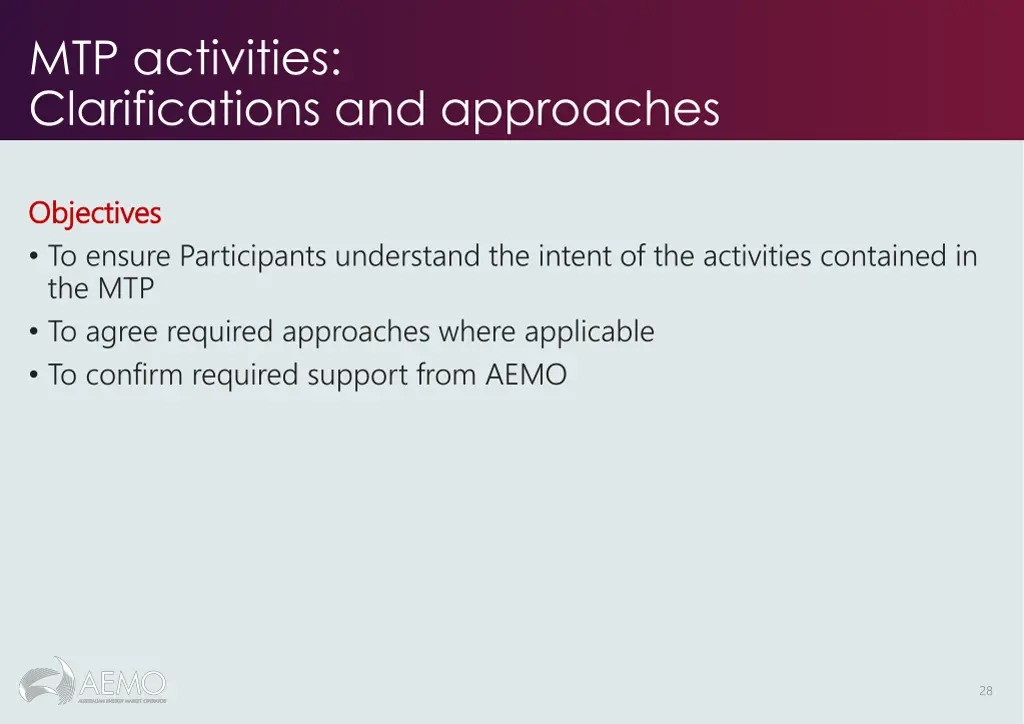 mtp activities clarifications and approaches