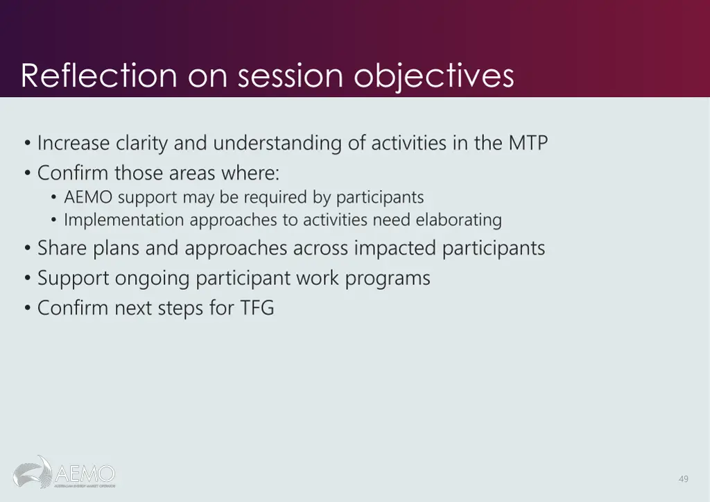 reflection on session objectives