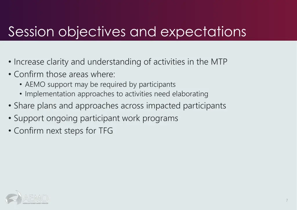 session objectives and expectations
