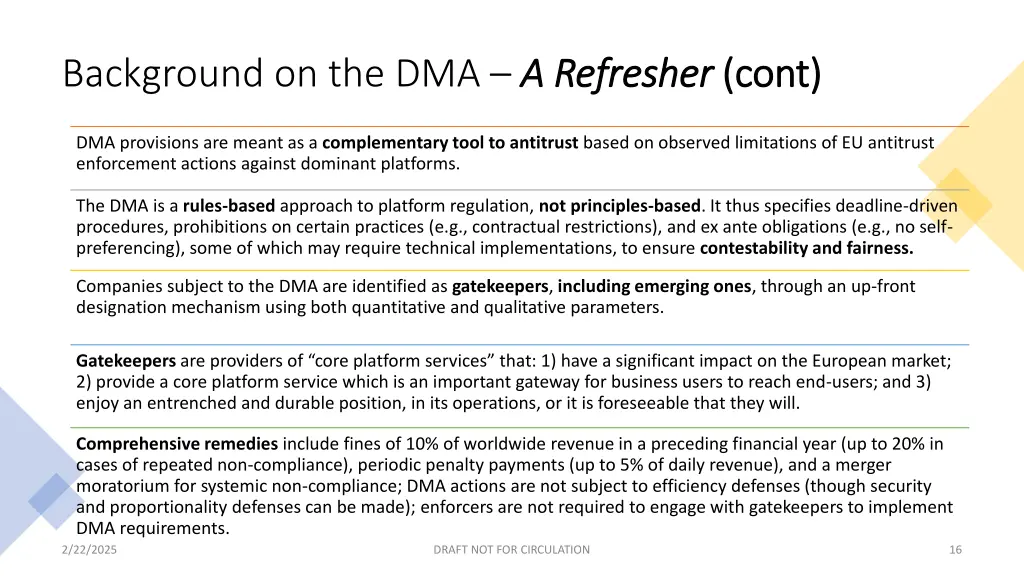 background on the dma a refresher 1