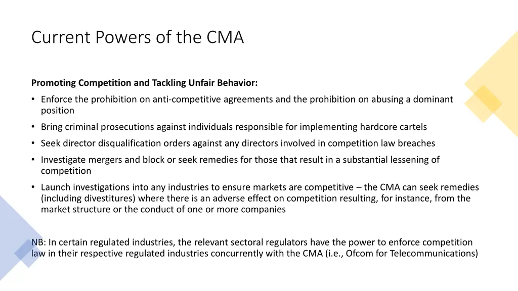 current powers of the cma