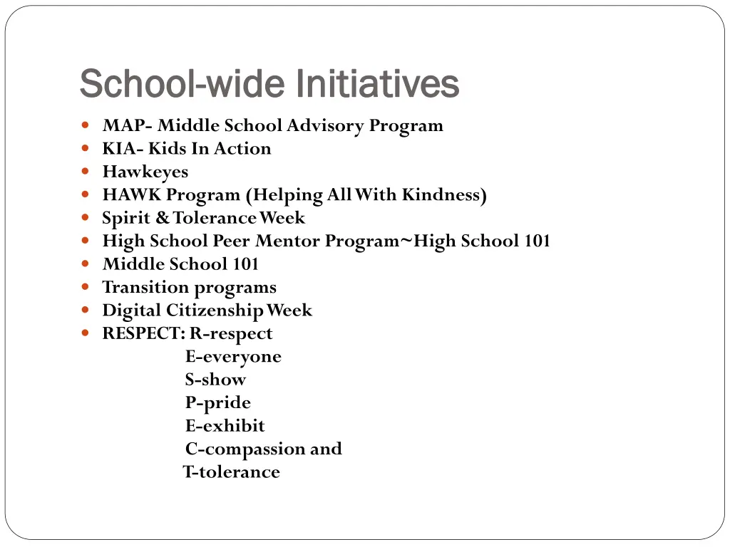 school school wide initiatives wide initiatives