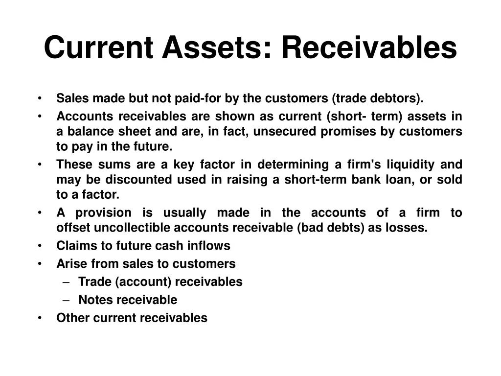 current assets receivables