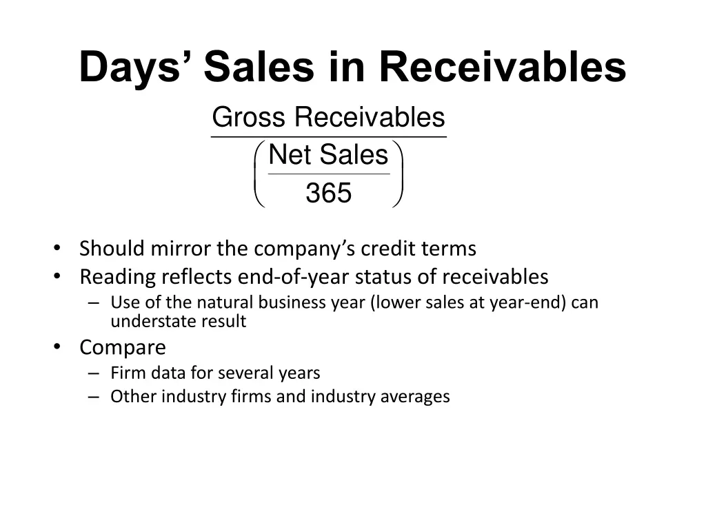 days sales in receivables gross receivables
