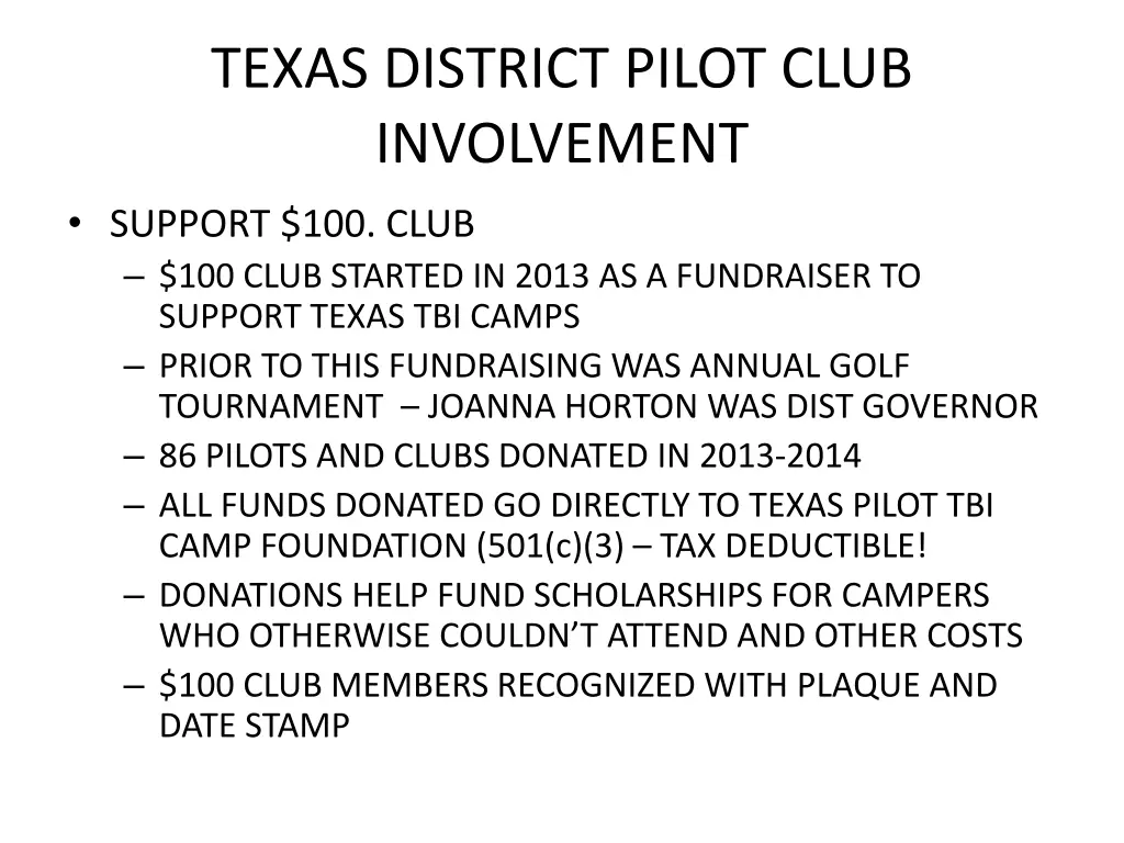 texas district pilot club involvement support