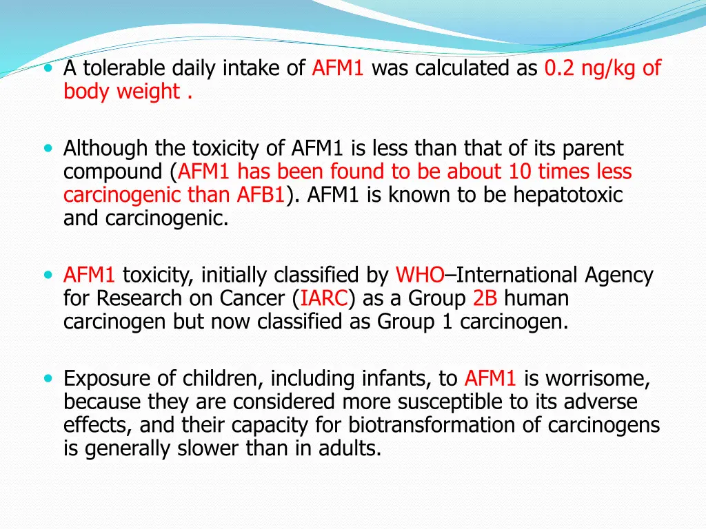 a tolerable daily intake of afm1 was calculated
