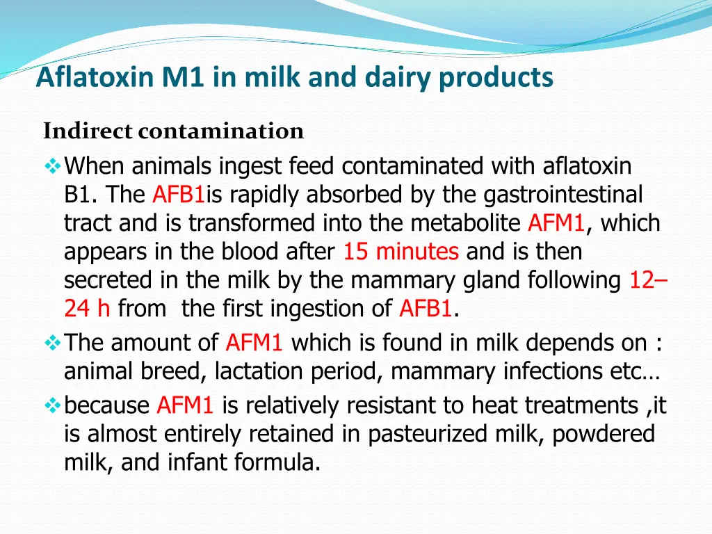 aflatoxin m1 in milk and dairy products
