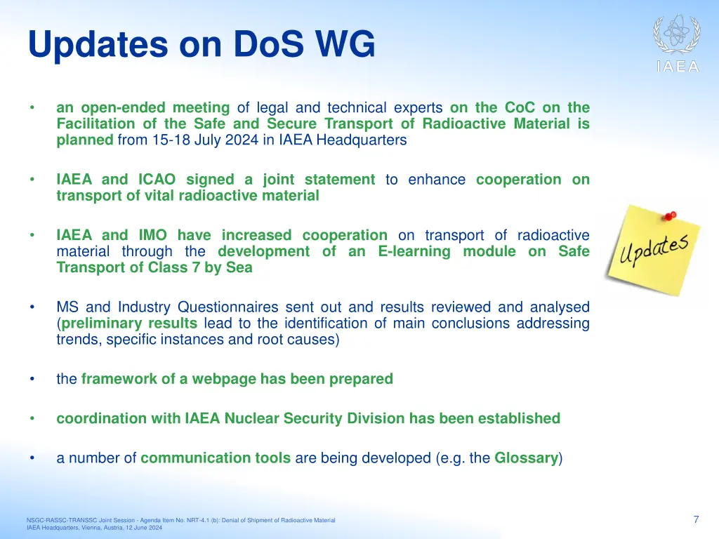 updates on dos wg 1