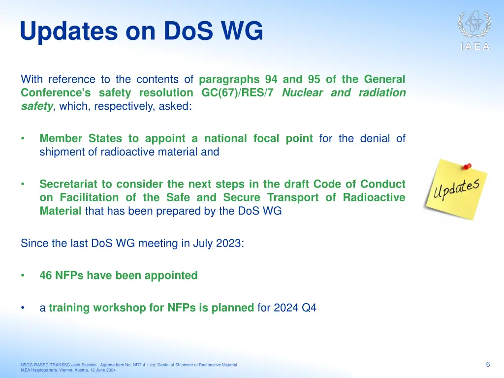updates on dos wg