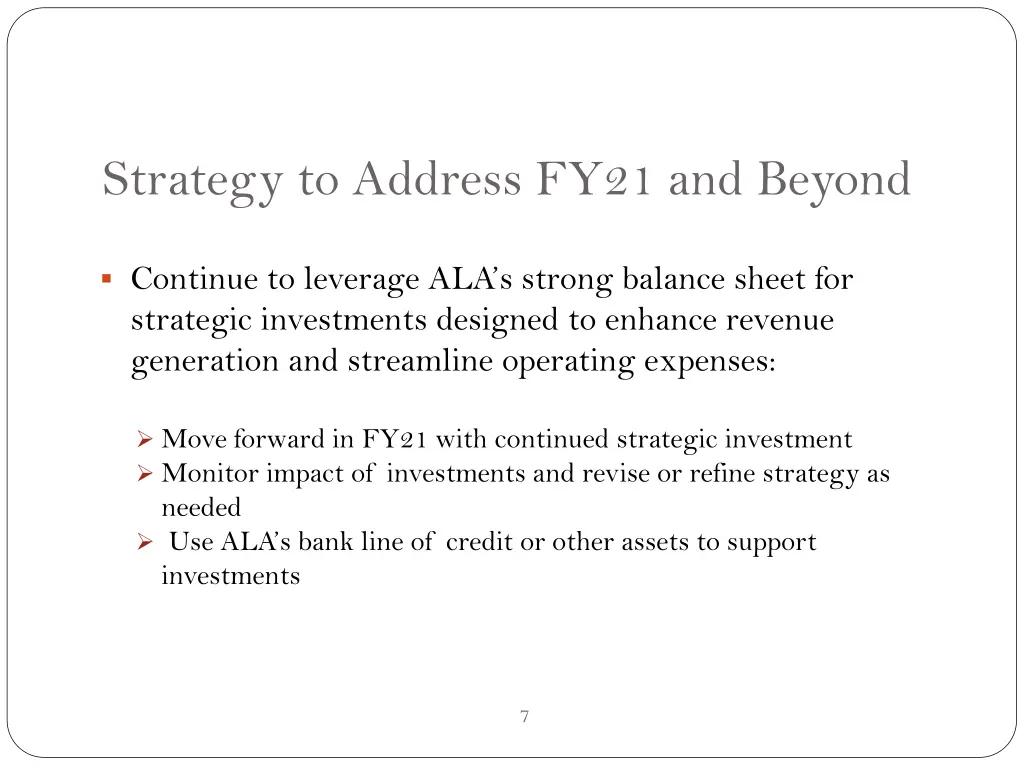 strategy to address fy21 and beyond
