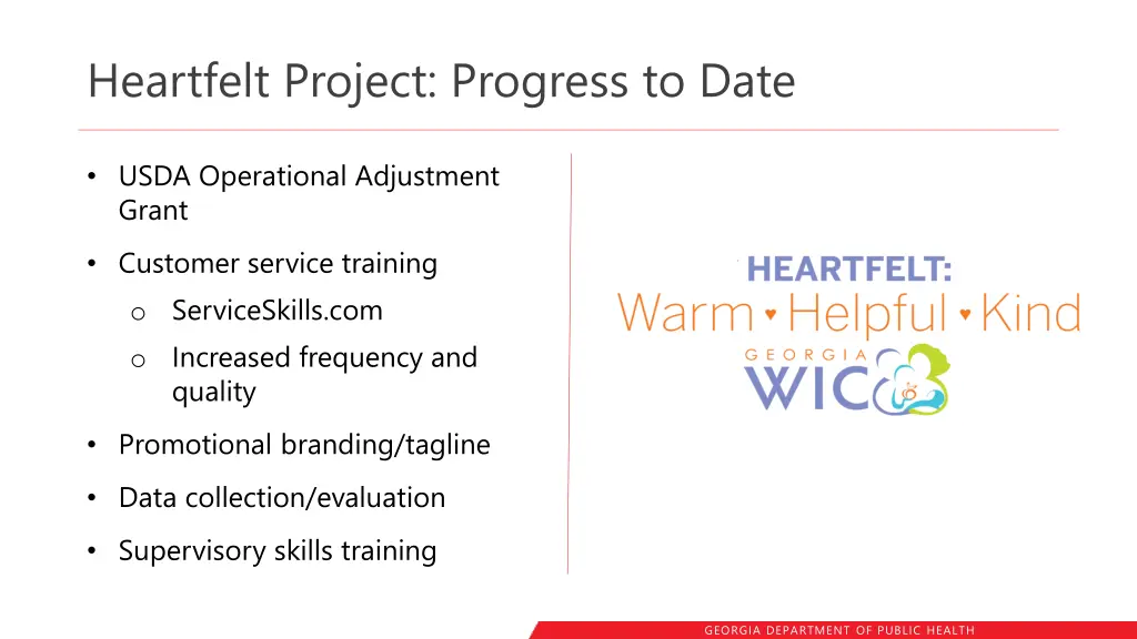 heartfelt project progress to date