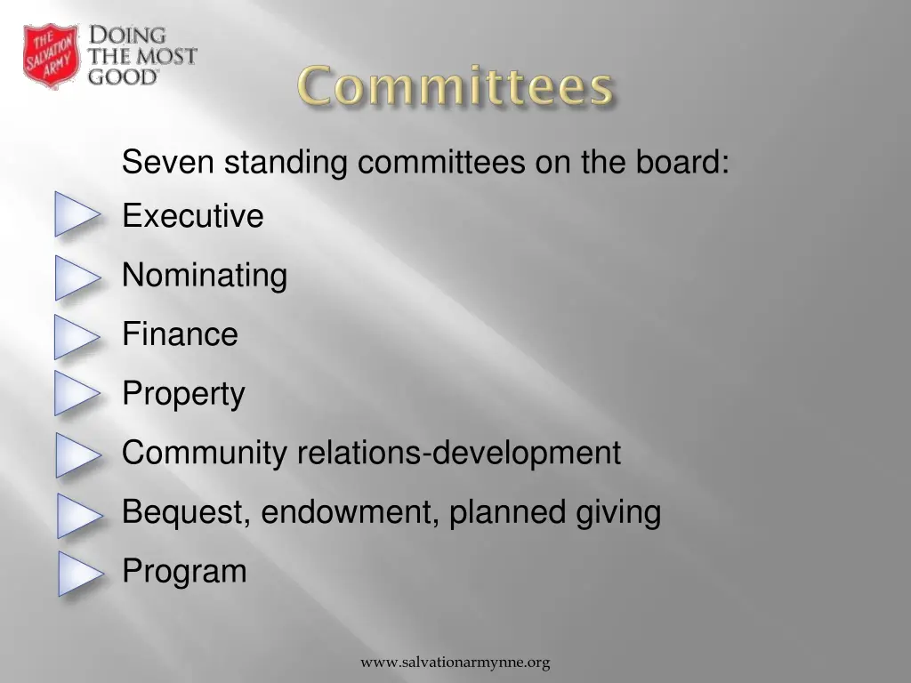 seven standing committees on the board executive
