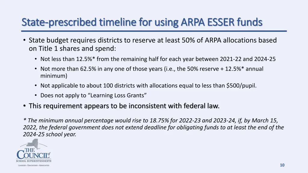 state state prescribed timeline for using arpa