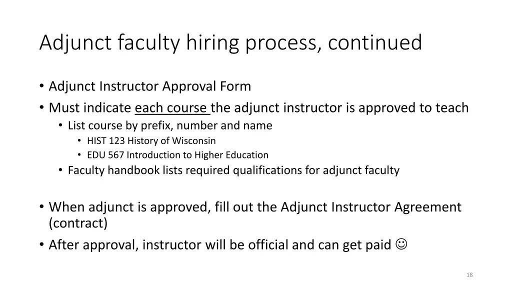 adjunct faculty hiring process continued