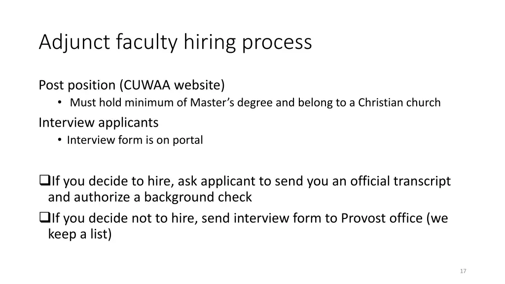 adjunct faculty hiring process