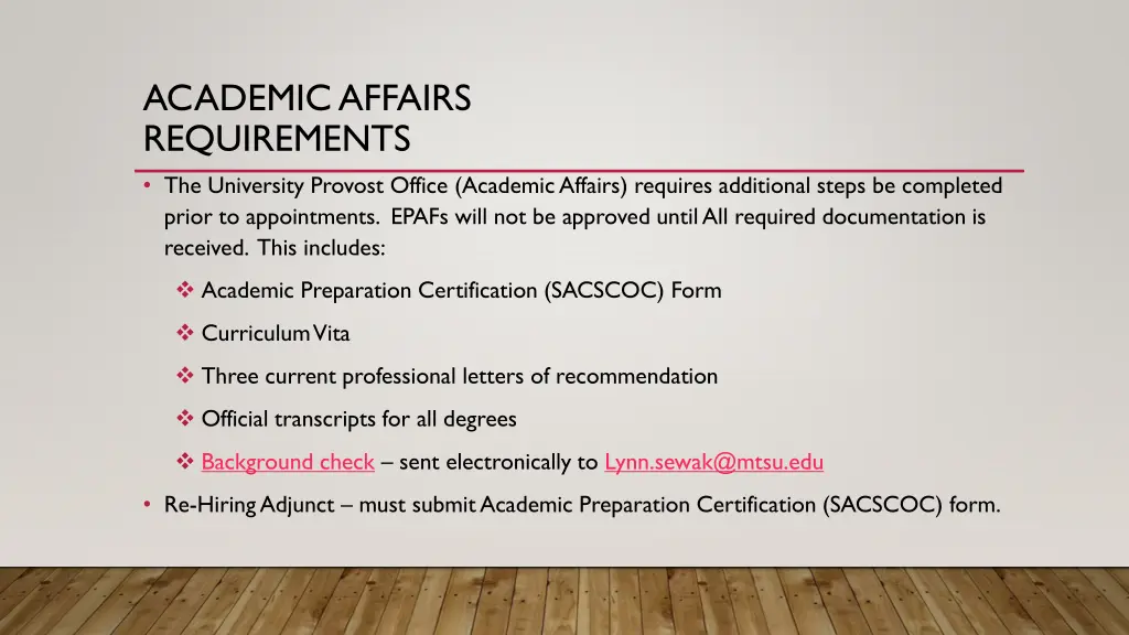 academic affairs requirements the university