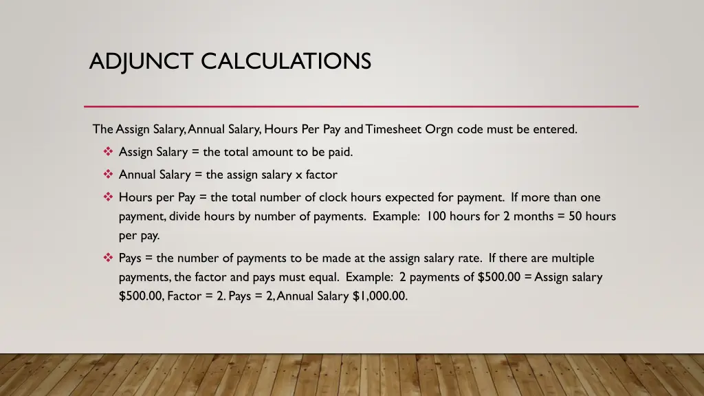 adjunct calculations
