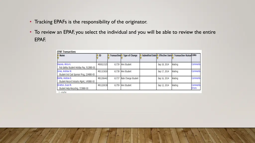 tracking epafs is the responsibility