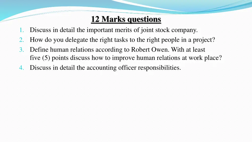 12 marks questions
