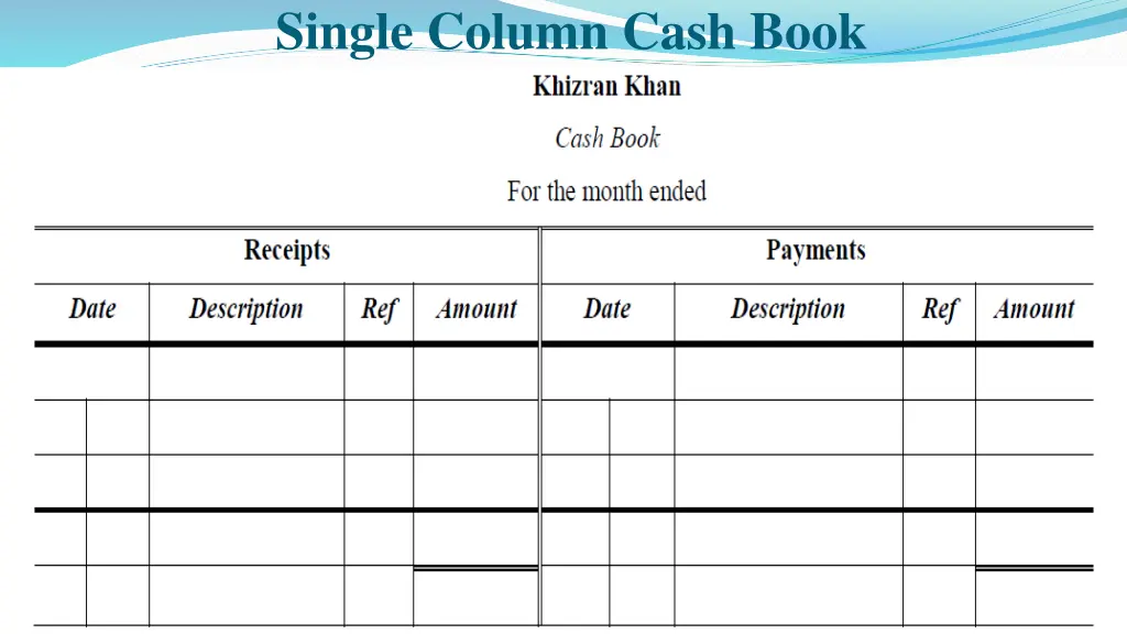 single column cash book