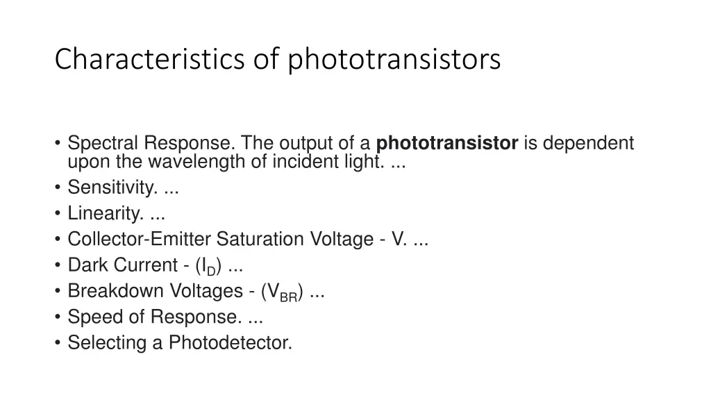 characteristics of phototransistors