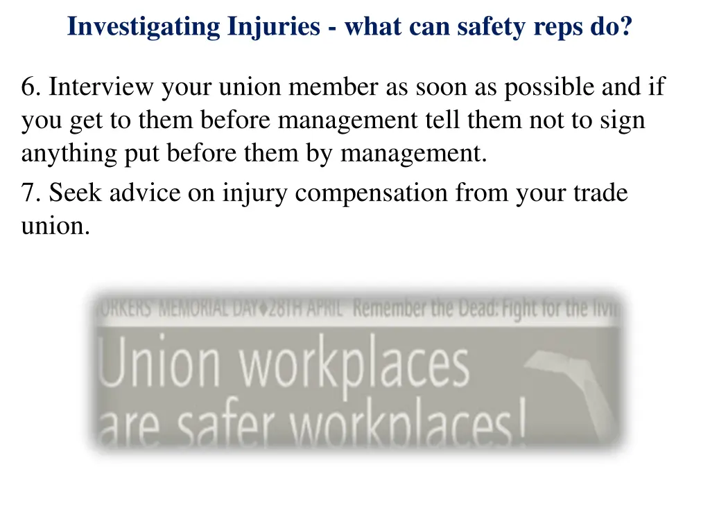 investigating injuries what can safety reps do