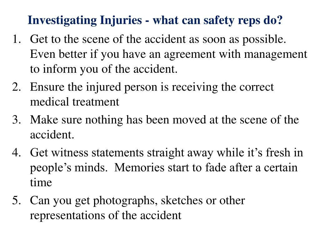 investigating injuries what can safety reps