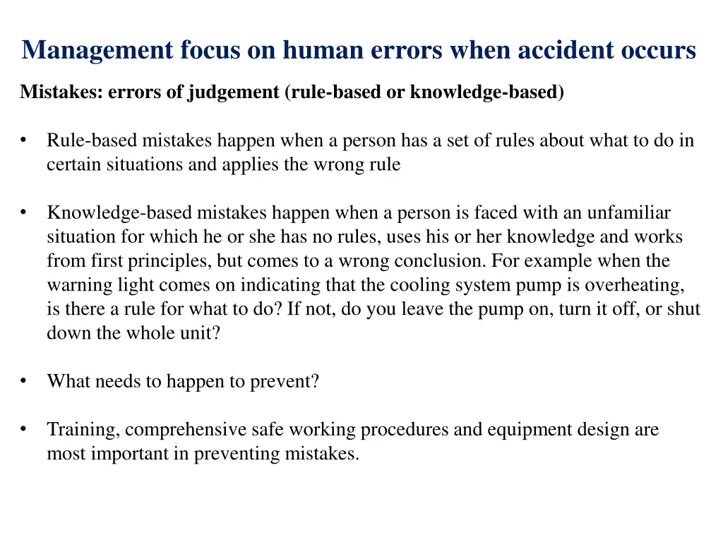 management focus on human errors when accident 1