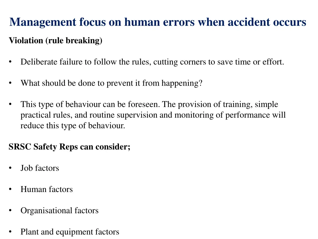management focus on human errors when accident 2