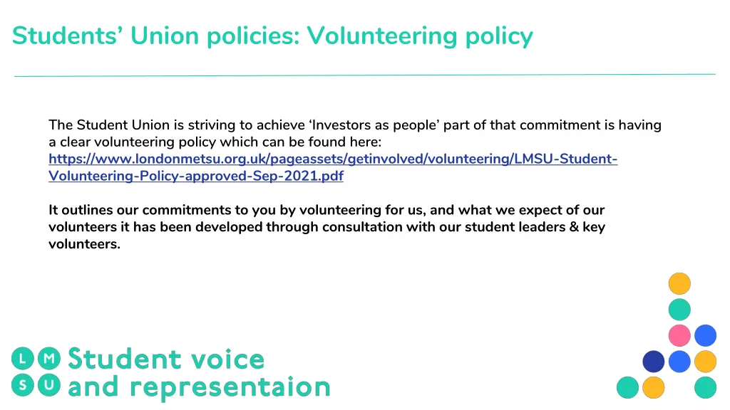 students union policies volunteering policy