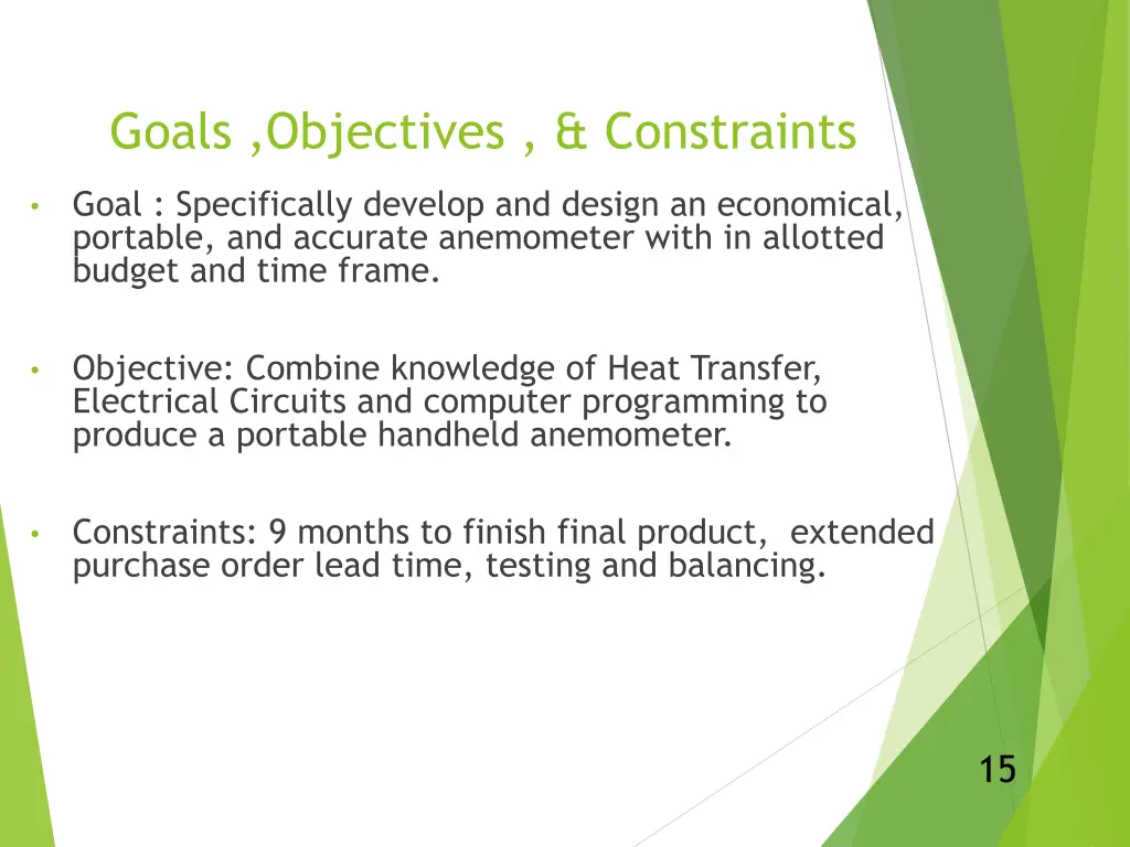 goals objectives constraints