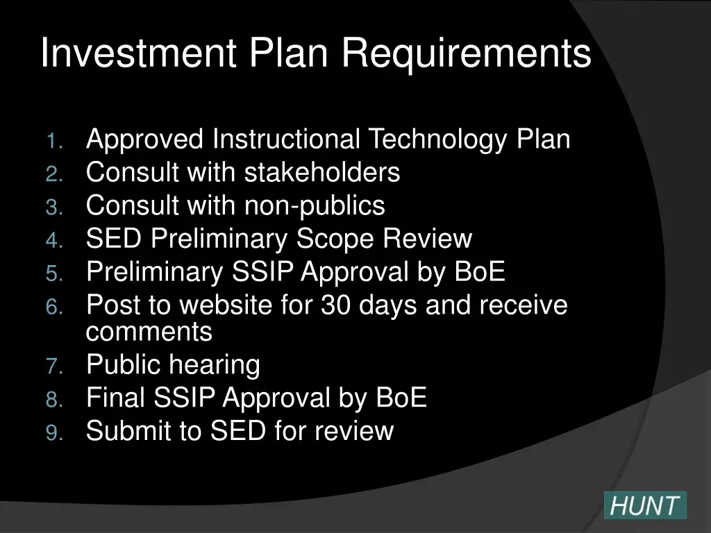 investment plan requirements