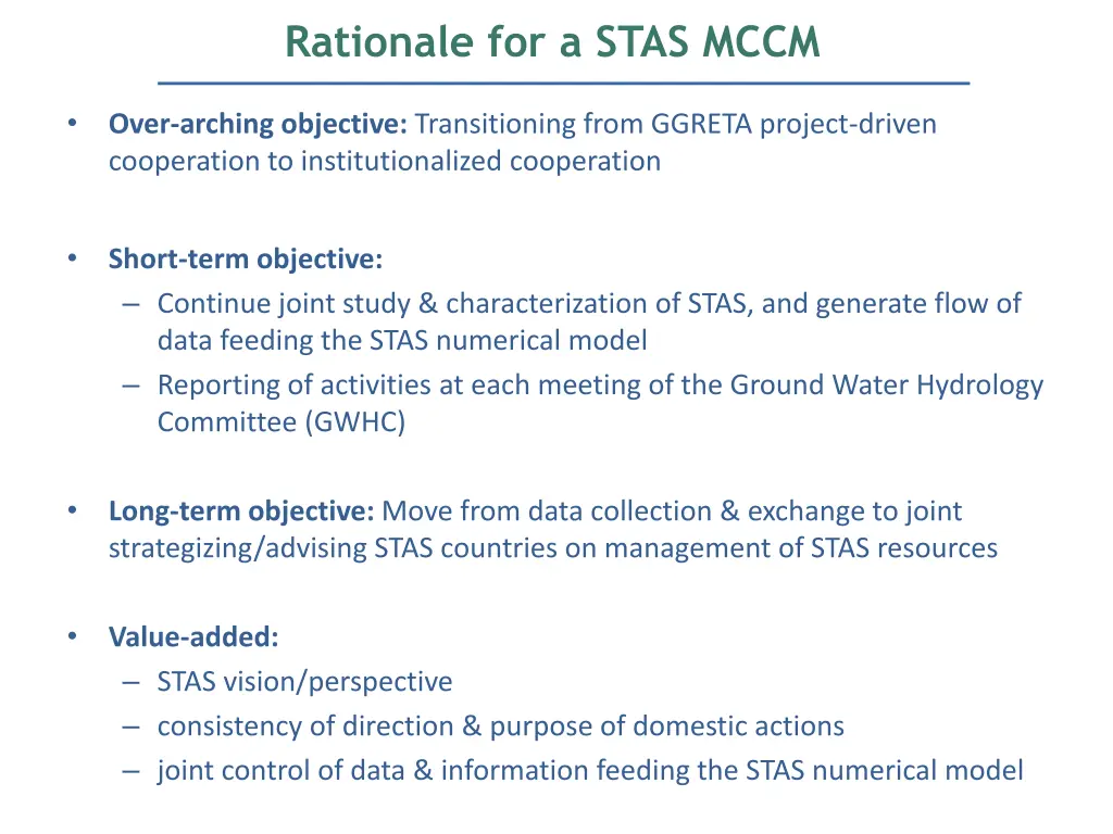 rationale for a stas mccm