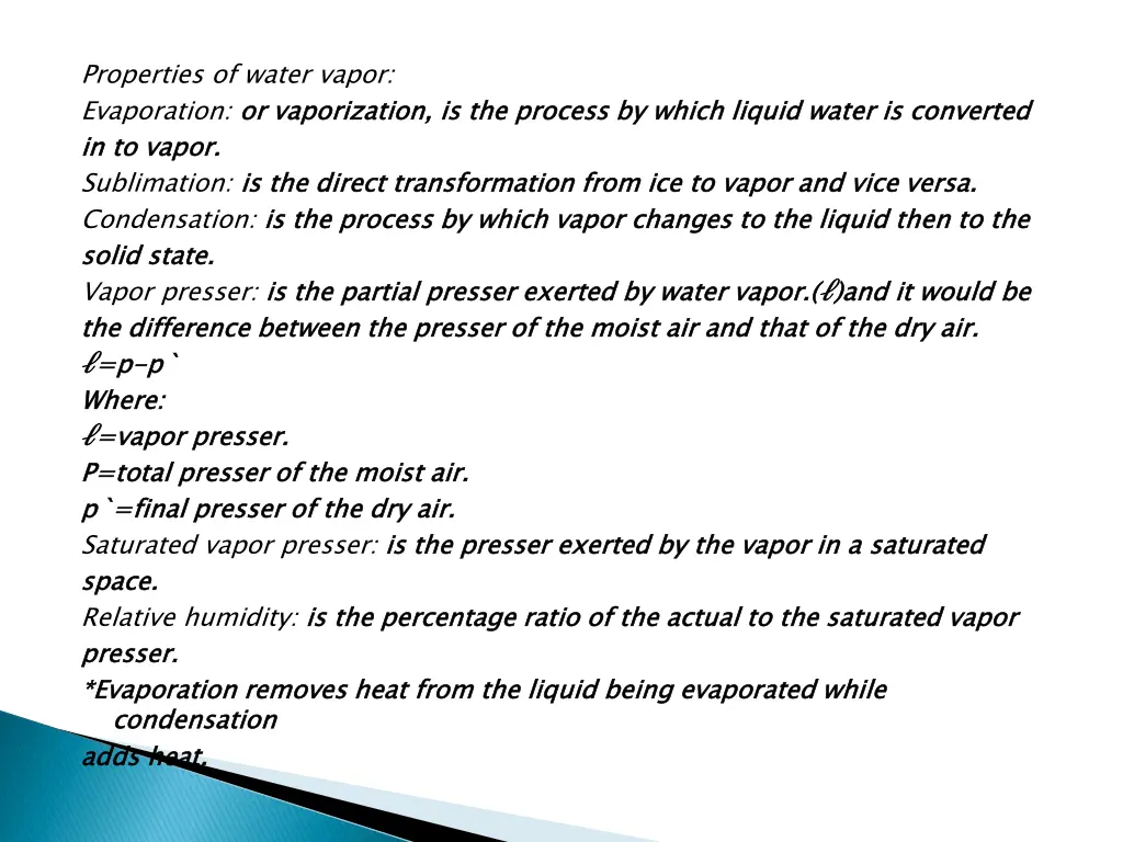 properties of water vapor evaporation