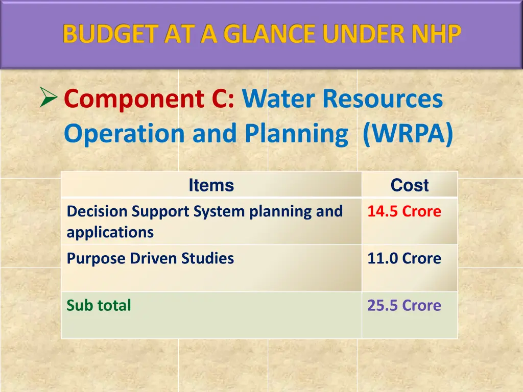 budget at a glance under nhp 1