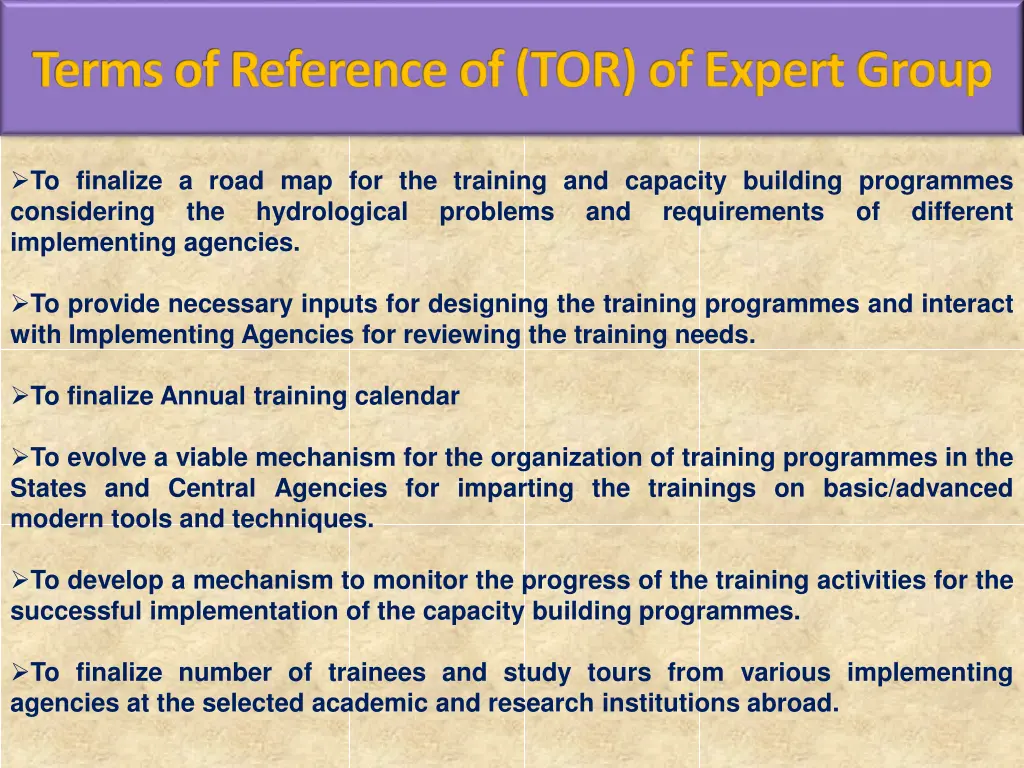 terms of reference of tor of expert group
