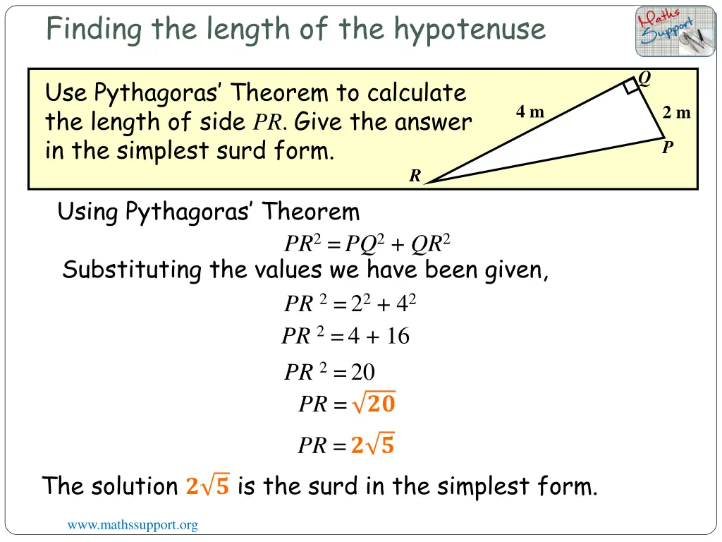 finding the length of the hypotenuse 1