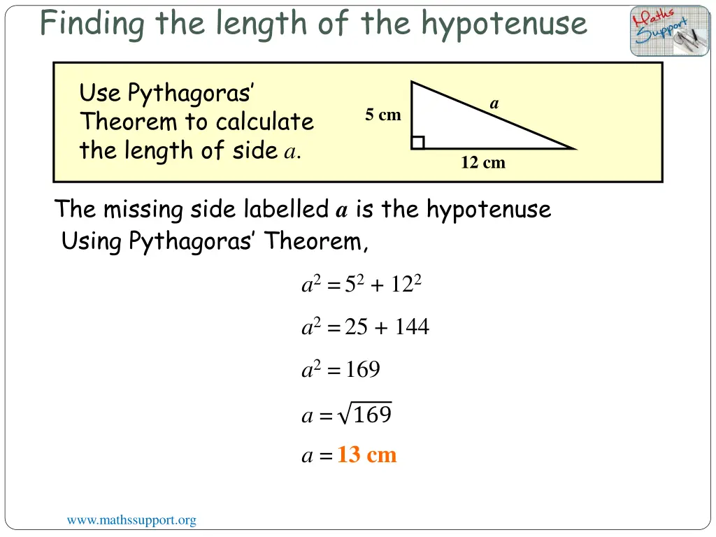 finding the length of the hypotenuse