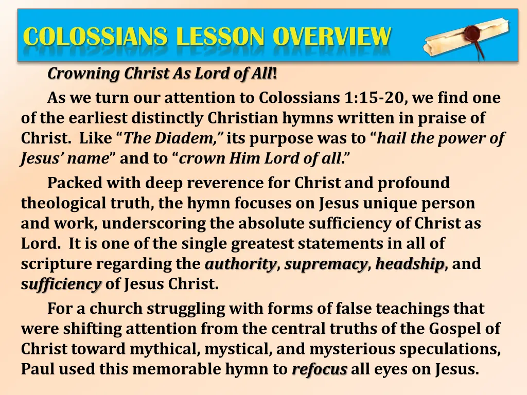 colossians lesson overview
