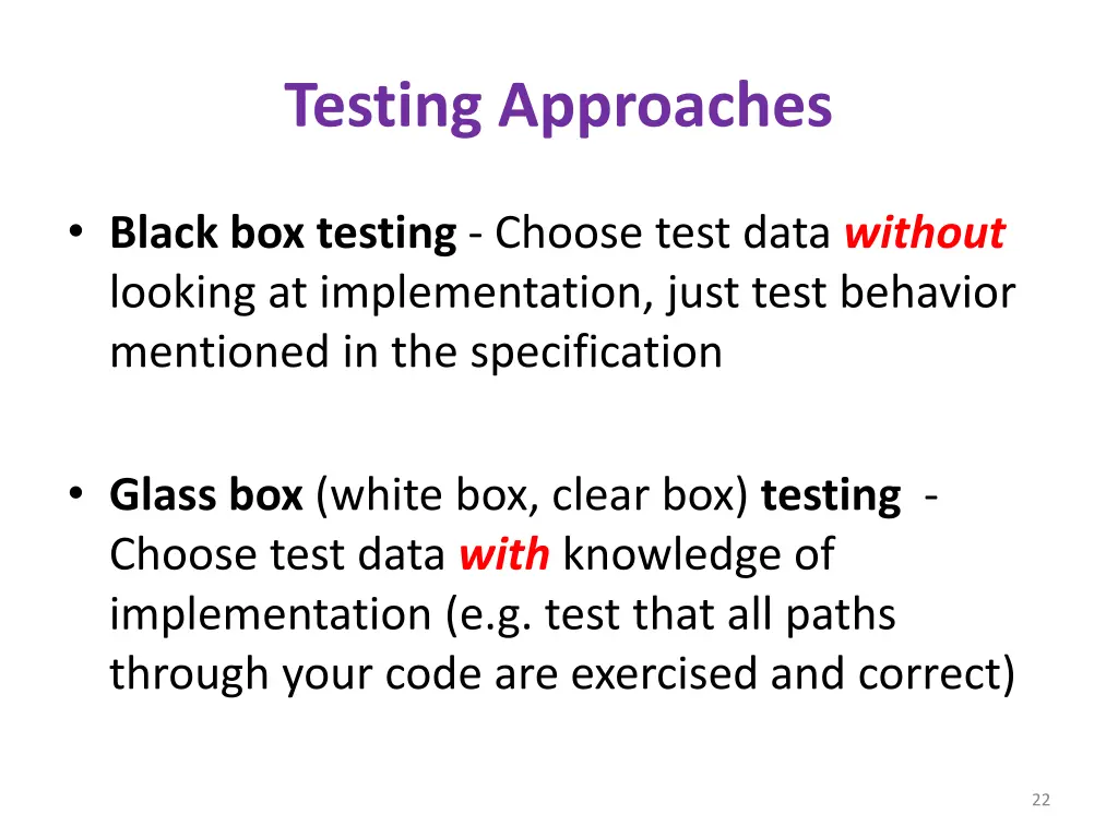 testing approaches